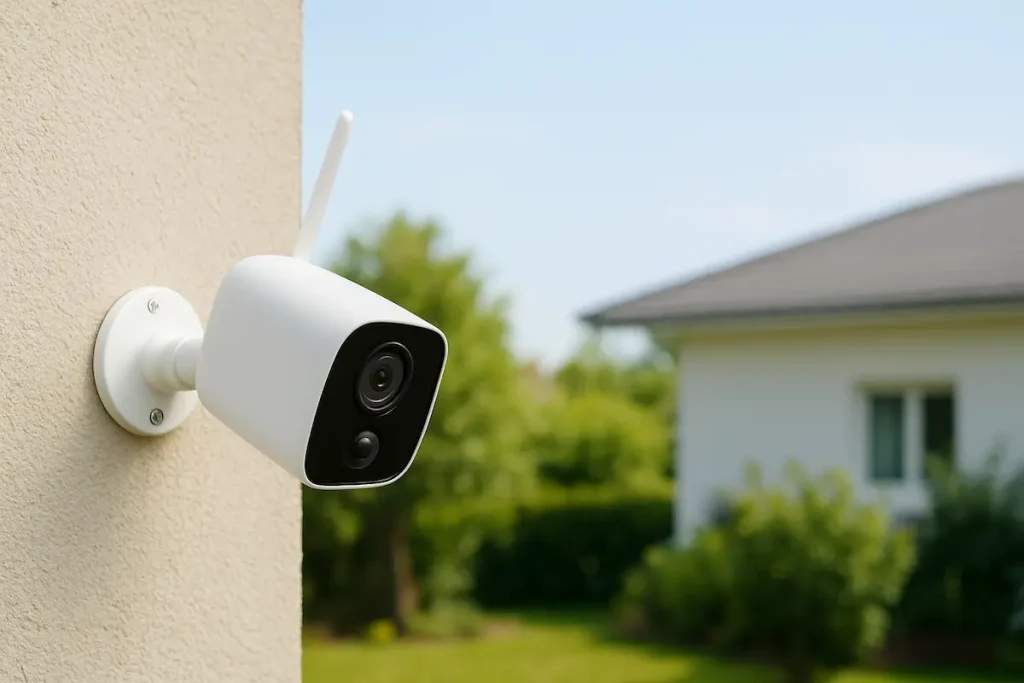 Camera de sécurité extérieur sans fil sur la facade d'une maison