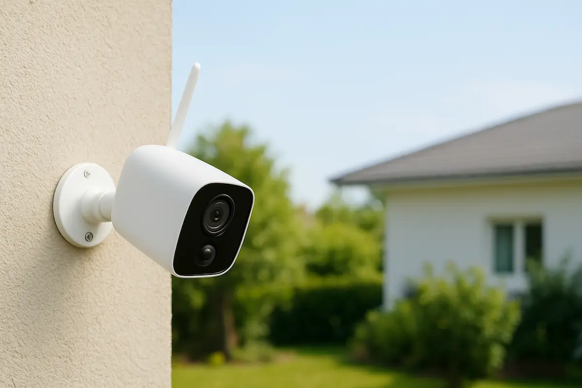 Camera de sécurité extérieur sans fil sur la facade d'une maison